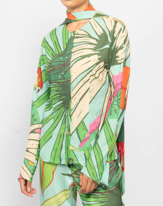 Tropical Print Satin Shirt