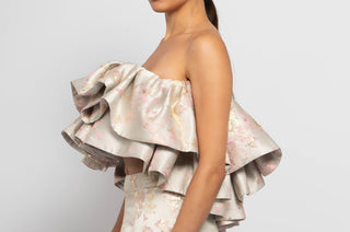 Beige embroidery  ruffle skirt