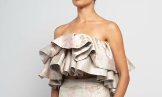 Beige embroidery ruffle top