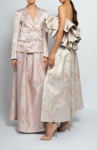 Beige embroidery  ruffle skirt