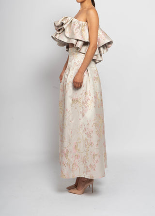 Beige embroidery ruffle skirt