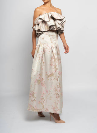 Beige embroidery ruffle skirt