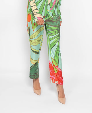 Tropical Print Satin Pants