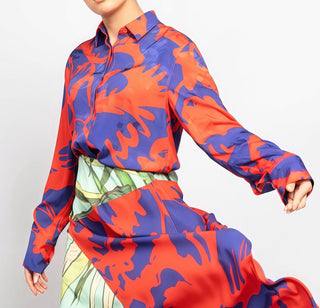 Vibrant Fusion Mixed-Print Top